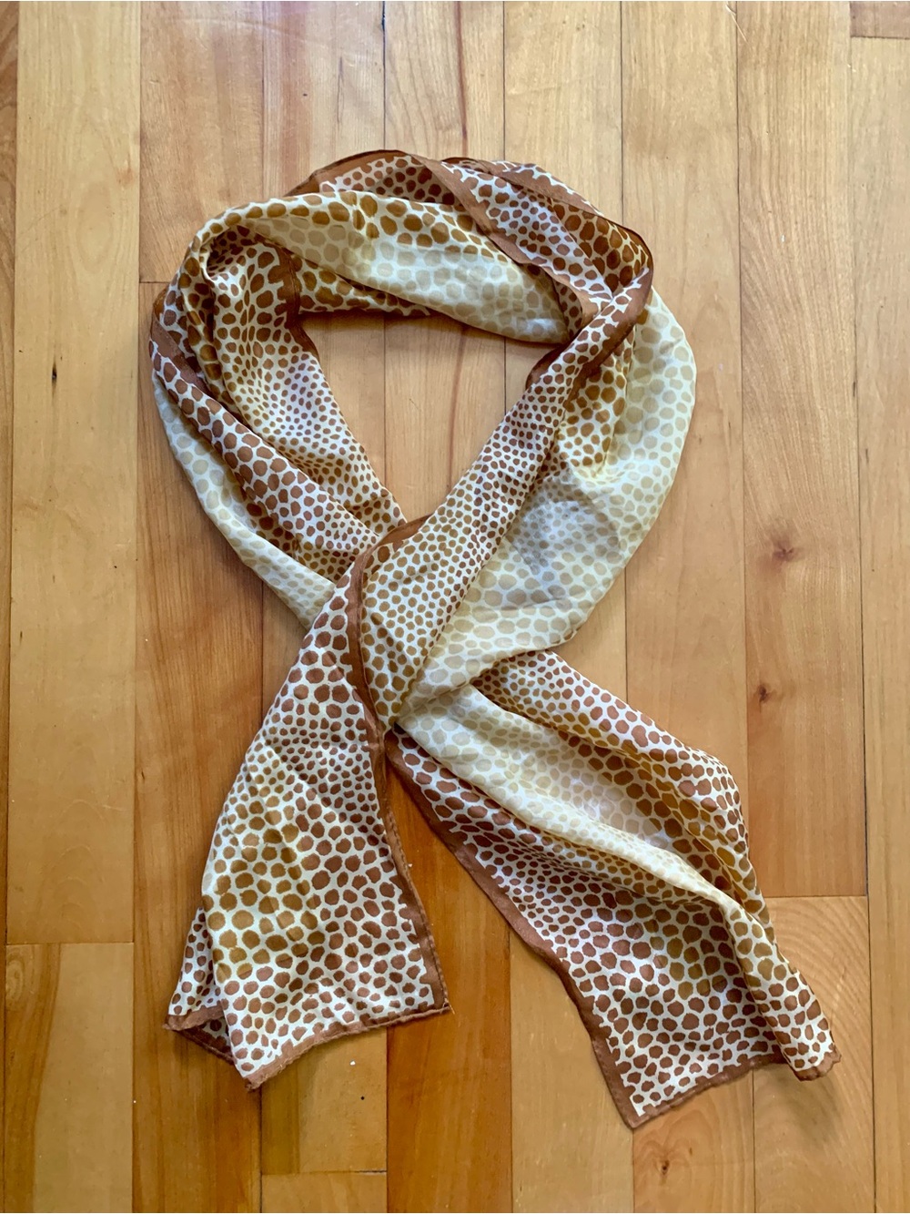 Usna Cream and Light Brown Patterned Women's Scarf 100% Silk